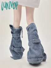 Lunivop Y2K Women’s Strap Design Blue Denim Leg Cover Fashionable Versatile Spicy Girl Pantyhose